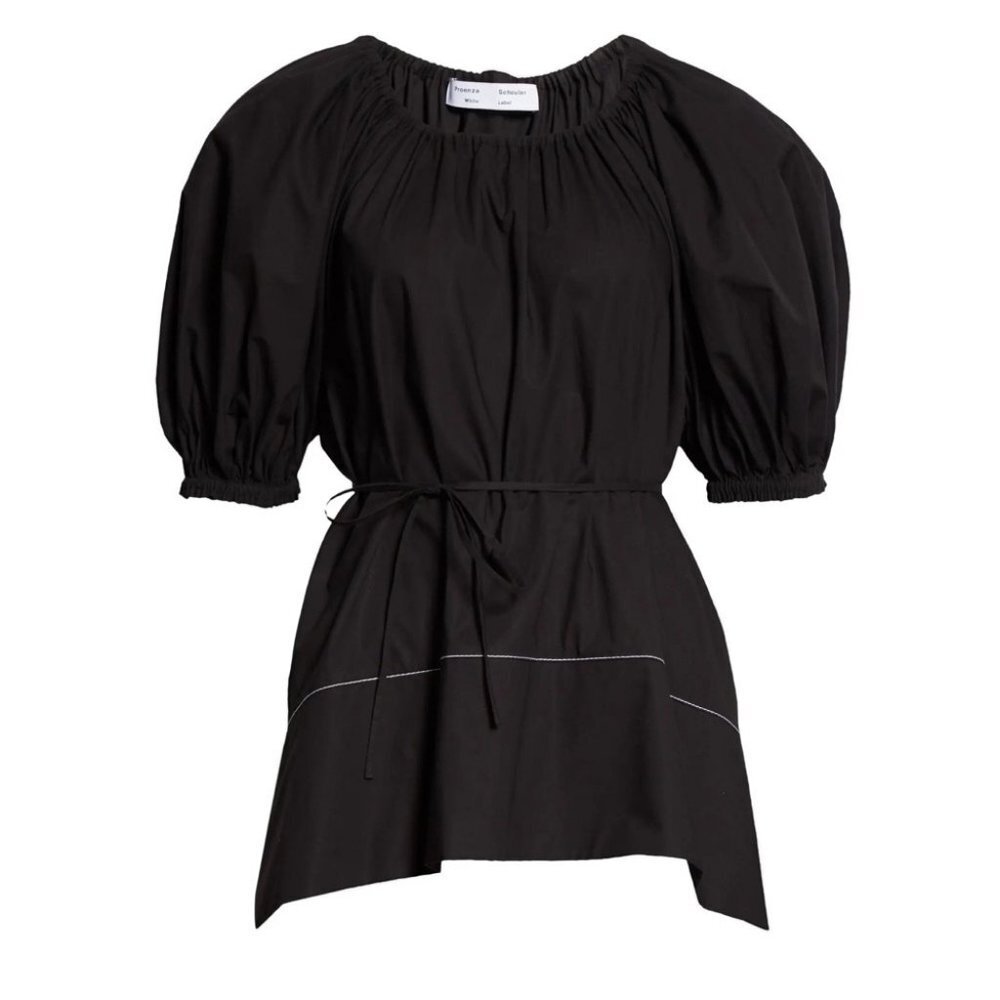 NEW Proenza Scouler Black Puff Sleeve Poplin Top Contrast Stitching Minimalist 2 - Picture 11 of 15
